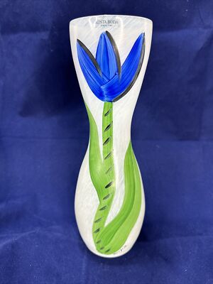 Kosta Boda 10 1/8” Blue Tulipa Tulip Glass Vase By Ulrica Hydman