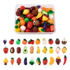 60pcs Cute Tiny Resin Imitation Food Fruits Vegetables Dangle Pendant Charms Set