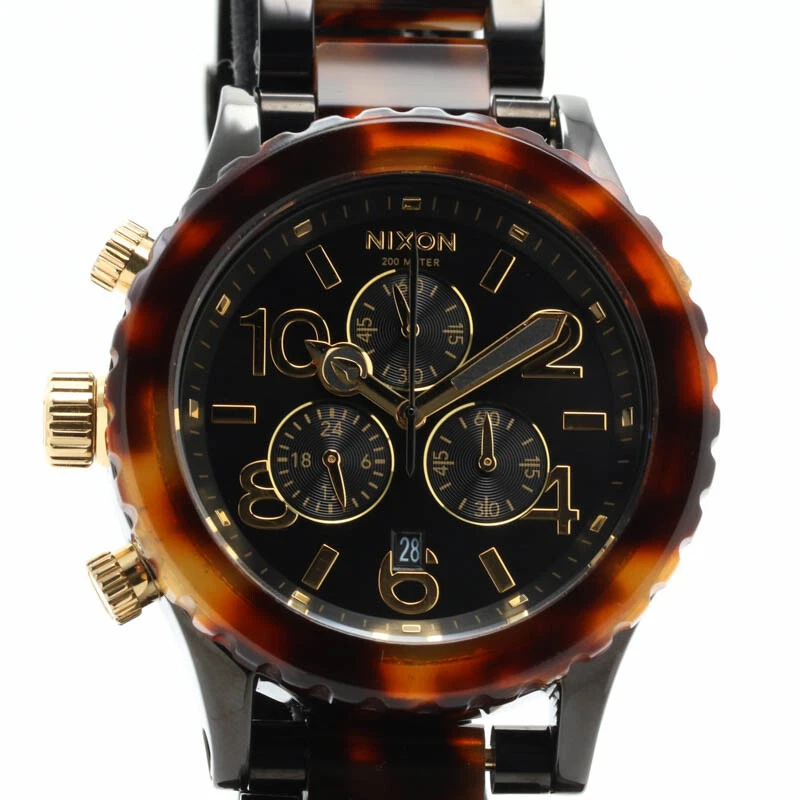 AUTH NIXON WATCH 42-20 CHRONO ALL BLACK TORTOISE QUARTZ F/S