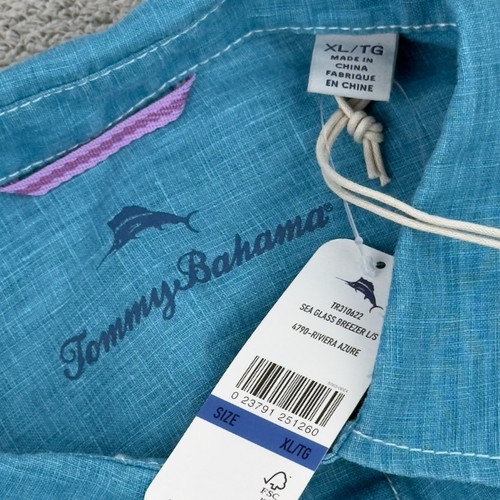 Tommy Bahama Mens XL Blue Sea Glass Breezer Linen Shirt Riviera Azure - Picture 5 of 10