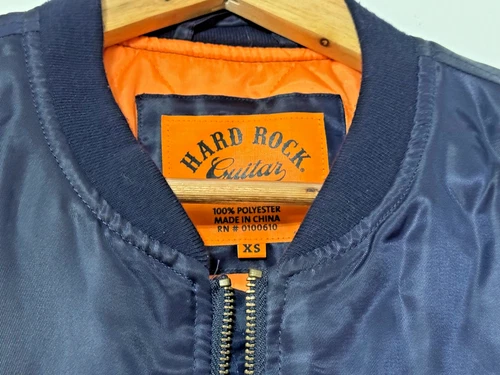 Hard Rock Guitar Co | Quilted Bomber Jacket | Mens (S) | Navy Blue Orange | NWT image 2