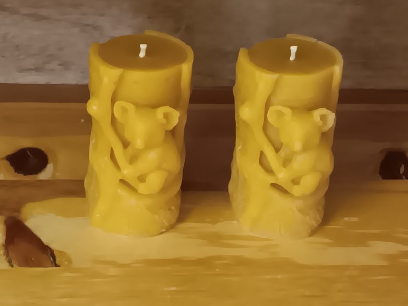 (2) Handmade 100% Pure Beeswax 100% Cotton Wick Koala Bear Candles  4"H X 2"W