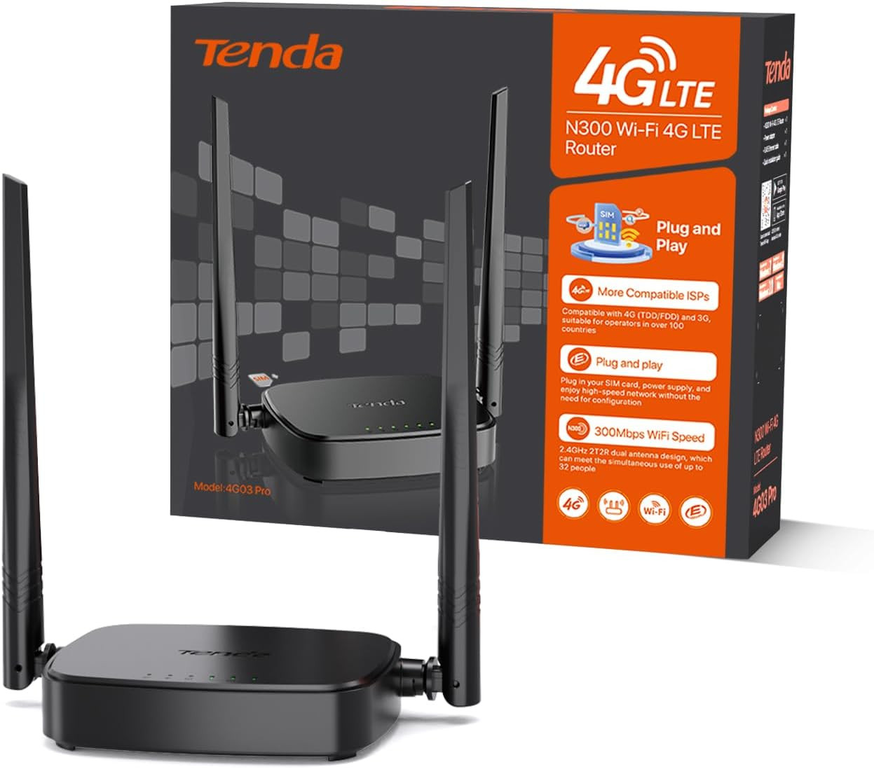 Router Wi-Fi 4G LTE Portatile N300 | Tenda 4G03 Pro con USB Power