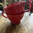 2 Amazing Vintage Mugs Anthropolgie Biscuit Red Floral Embossed Hot Cocoa 🔥 — photo 1