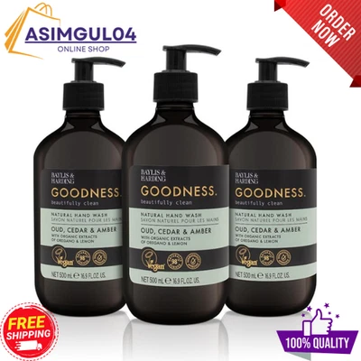 Baylis & Harding Goodness Oud Cedar & Amber Hand Wash 500ml Pack of 3 Vegan Care
