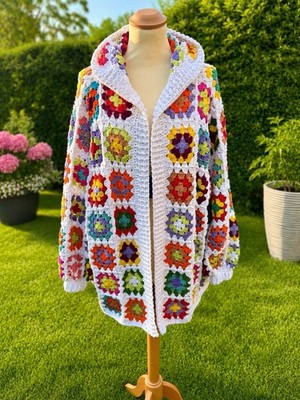 Handmade Granny Square Cardigan,Patchwork Cardigan,Festival Outfit