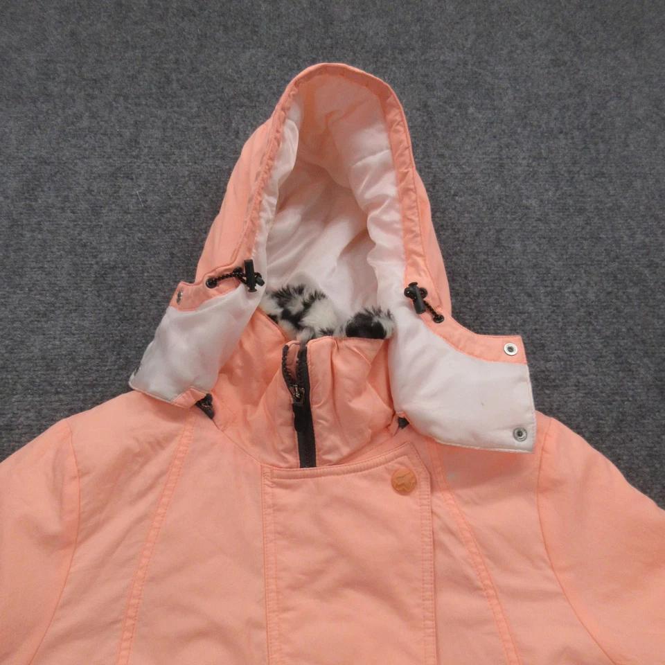 Fox Jacket Womens Small Peach Pink Hooded Faux Fur Lined Snow Ski Coat Warm - Image 4 of 4