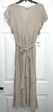 NWT LUCKY BRAND DRESS Maxi XL FLUTTER SLEEVE TAN WHITE Striped BOHO COTTAGECORE