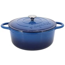 MegaChef Dutch Oven 6.35 Qt Round Enameled Cast Iron Dark Blue Self-Basting Lid