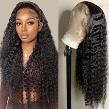 Deep Wave Lace Front Wigs Human Hair 13x4 HD Transparent Lace Frontal Curly W...