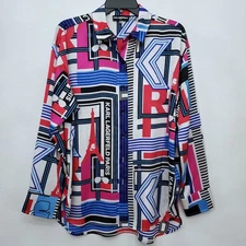 Karl Lagerfeld Paris Eiffel Tower Women's Multi-color Button-down Blouse Medium