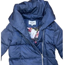 Jason Wu Navy Blue Puffer Coat Long Floral Lining Hooded JW-108 Womens XS NEW