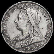 1900 Queen Victoria Veiled Head LXIII Silver Crown, Scarce, G/EF