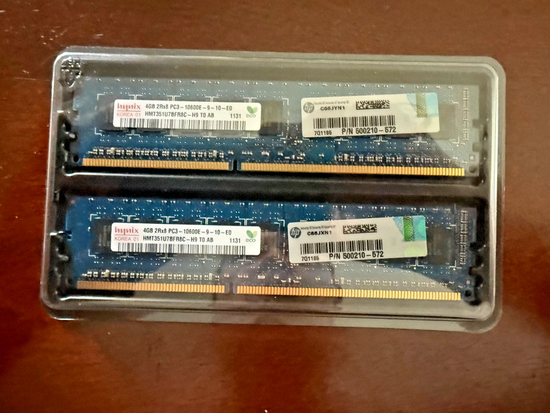 Pair of  HP 500210-571 4GB Kit PC3-10600 Memory Module 497157-W01, 500210-572