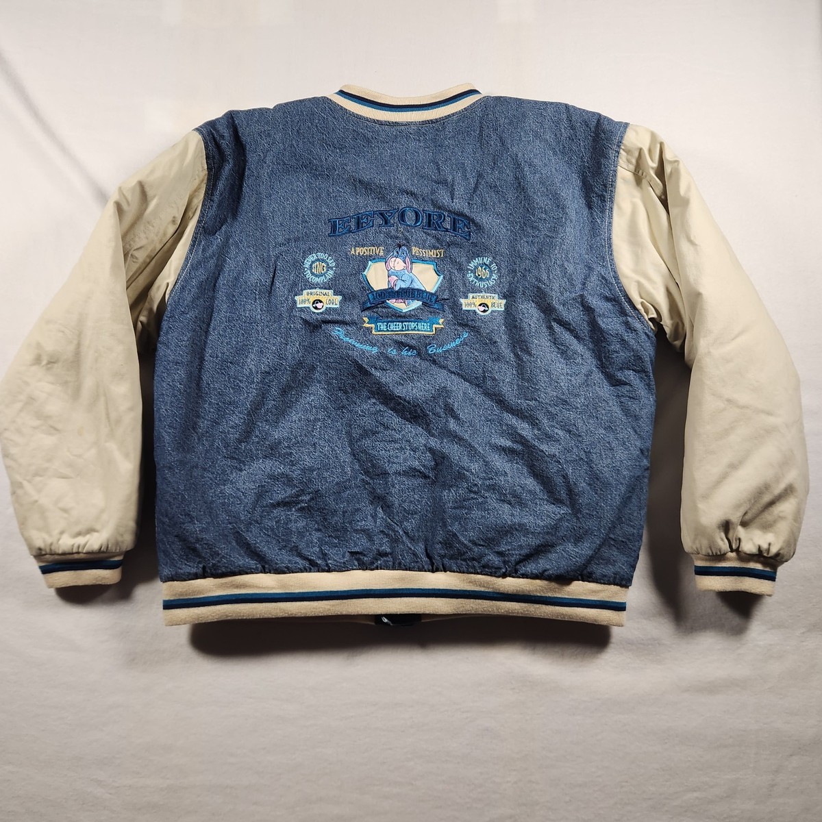 Vintage Disney Store Eeyore Denim Varsity Jacket L 90's Winnie The