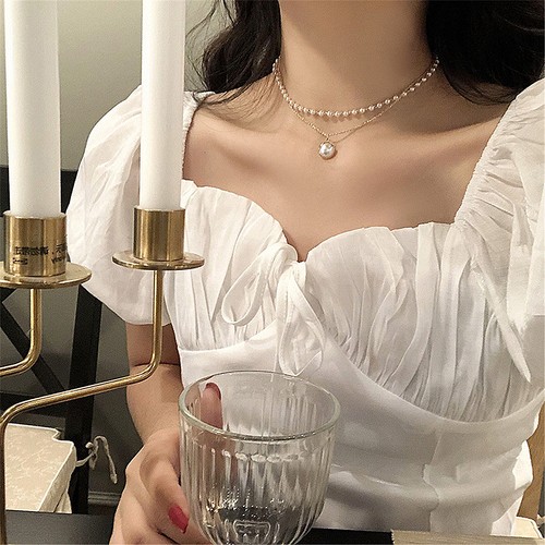 Sommer neu Frauen Mädchen Schmuck Doppelte Ebene Halskette Armband Pearl Choker