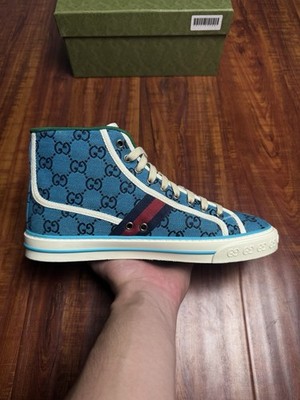 Gucci Tennis 1977 Web Monogram Blue White Mens Canvas Sneakers