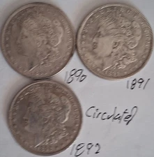 3 MORGAN Silver Dollar US COPY Coins 1890 1891 1892 Circulated Antique Look/Feel