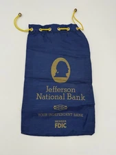 Vintage Jefferson National Bank Currency Coin Bag With Drawstring Close Navy