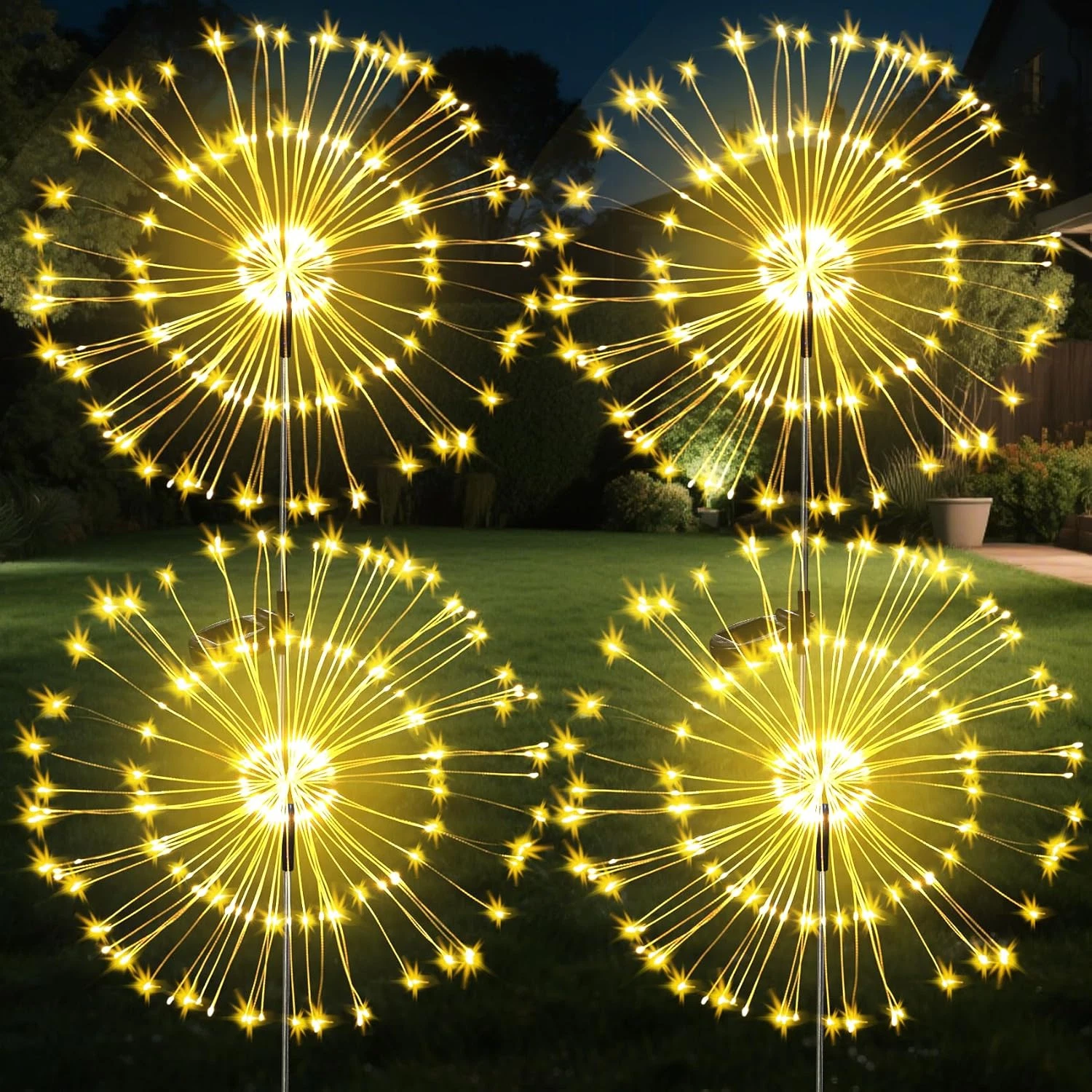 Jjgoo Solar Firework Lights, 4 Pack 120 Leds 2 Lighting Modes Solar Garden Light