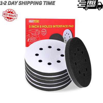 6pc 5'' 8 Holes Interface Pads Orbital Sander Sanding Foam Pad Hook Loop Buffer