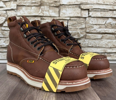 MENS STEEL TOE ANKLE LACE UP WORK BOOT GENUINE LEATHER MOC TOE OIL RESIS SIZE 12