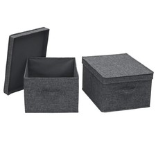 Large Fabric Storage Bins With Lids Graphite Set Of 2 Organizer Boxes