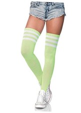 Women's Athletic Three Striped Thigh High Socks One Size Neon Green