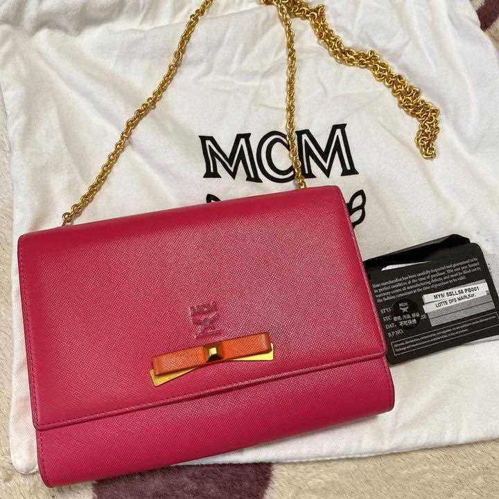 【関税込み】MCM Shoulder bags MCM Shoulder Bag Crossbody Chain Logo Ribbon Leather Pink