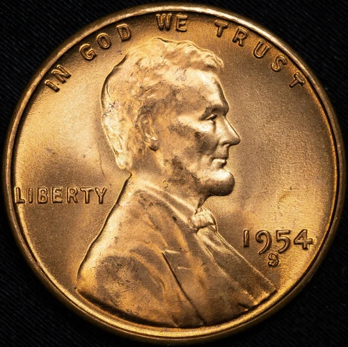 1954-S Gem Uncirculated Red Lincoln Wheat Penny Cent RD BU, San Francisco Mint