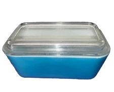 Vintage Blue Pyrex 502-B With Lid Refrigerator Dish 6.75” Small Loaf Pan