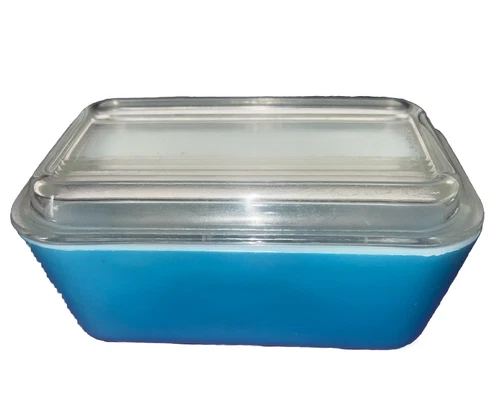 Vintage Blue Pyrex 502-B With Lid Refrigerator Dish 6.75” Small Loaf Pan