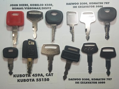 (12) Keys Cat, John Deere, Komatsu, Kato, John Deere, Kubota, Bobcat, Liebherr