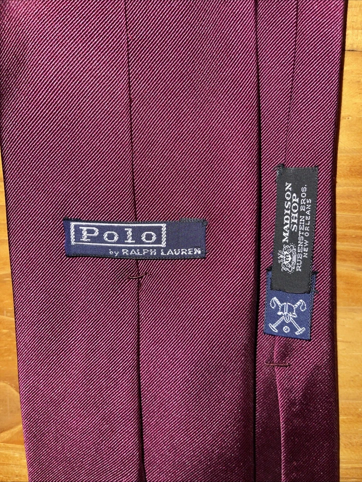 Polo Ralph Lauren Corbata Cuello Hombres Granate Ancho Grueso Pesado Boda Negocios Formal Foto 3 de 4
