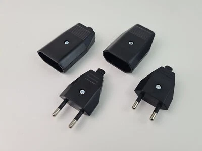 SP-ELECTRONIC 2 x Set Euro Stecker und Kupplung schwarz Euro Flachstecker mit Kabeleinführung