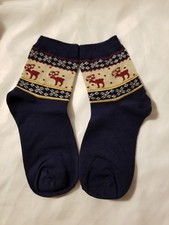 Adult Ankle Socks Sport Reindeer Fun Footwear Christmas New Snow Flake Blue NIP