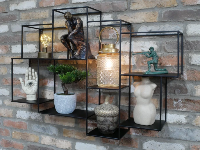 Wall Unit Industrial Style Metal Multi Shelf Vintage Retro Storage Display Black