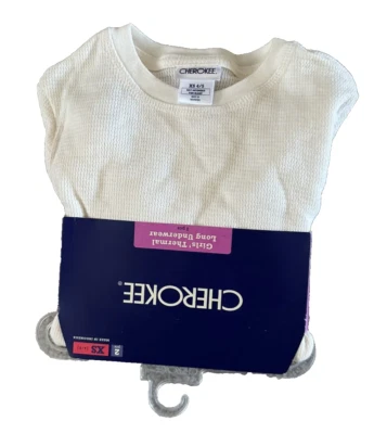 Cherokee Girls’ Thermal Long Underwear 2-Piece Set-Cream-Size XS (4/5)-New/NWT - Image 1 of 3