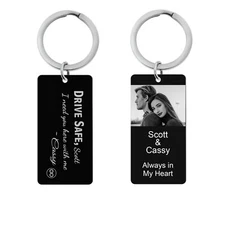 Drive Safe Love Custom Engraved Personalize Photo Text Message Dog Tag Key Chain