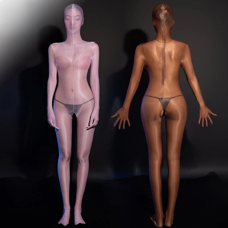 Women's Sheer Bodystocking Oil Shiny Body Stockings Full Bodysuit Sexy Pantyhose - Image 3 of 4