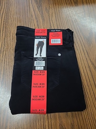 Gut getragene Damen hoch geschnittene weiche Cord Skinny Hose Größe 8/29 Schrittlänge 29" schwarz - Bild 1 von 4