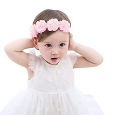 Flower Crown Baby Headbands Newborn Floral Birthday Headbands for 4 Light Pink