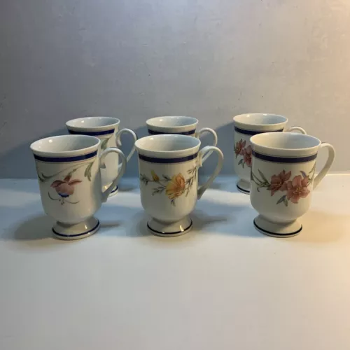 Set of 6 Princess House Exclusive Fine Porcelain Pedestal Floral Cups Mugs Japan