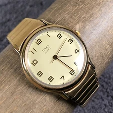 Timex M Cell Men Dress Gold Tone Expansion 33mm Quartz Analog Watch 6 3/4"