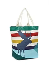 NEW Hudson's Bay HBC Stripes Multistripe with Iconic Moose Design Canvas Tote