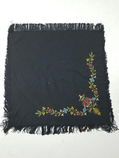 Vintage Hand Embroidered Woolen Floral Fringed Shawl 74x71cm