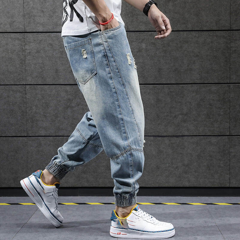 Pantalon jogger pants en denim pour homme baggy streetwear