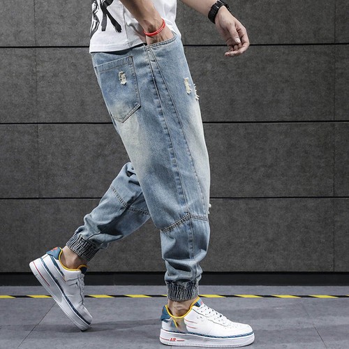 Pantalones de mezclilla para hombre Hip Hop Harén Pantalones de mezclilla sueltos para correr Pantalones informales Ropa de calle - Imagen 2 de 6