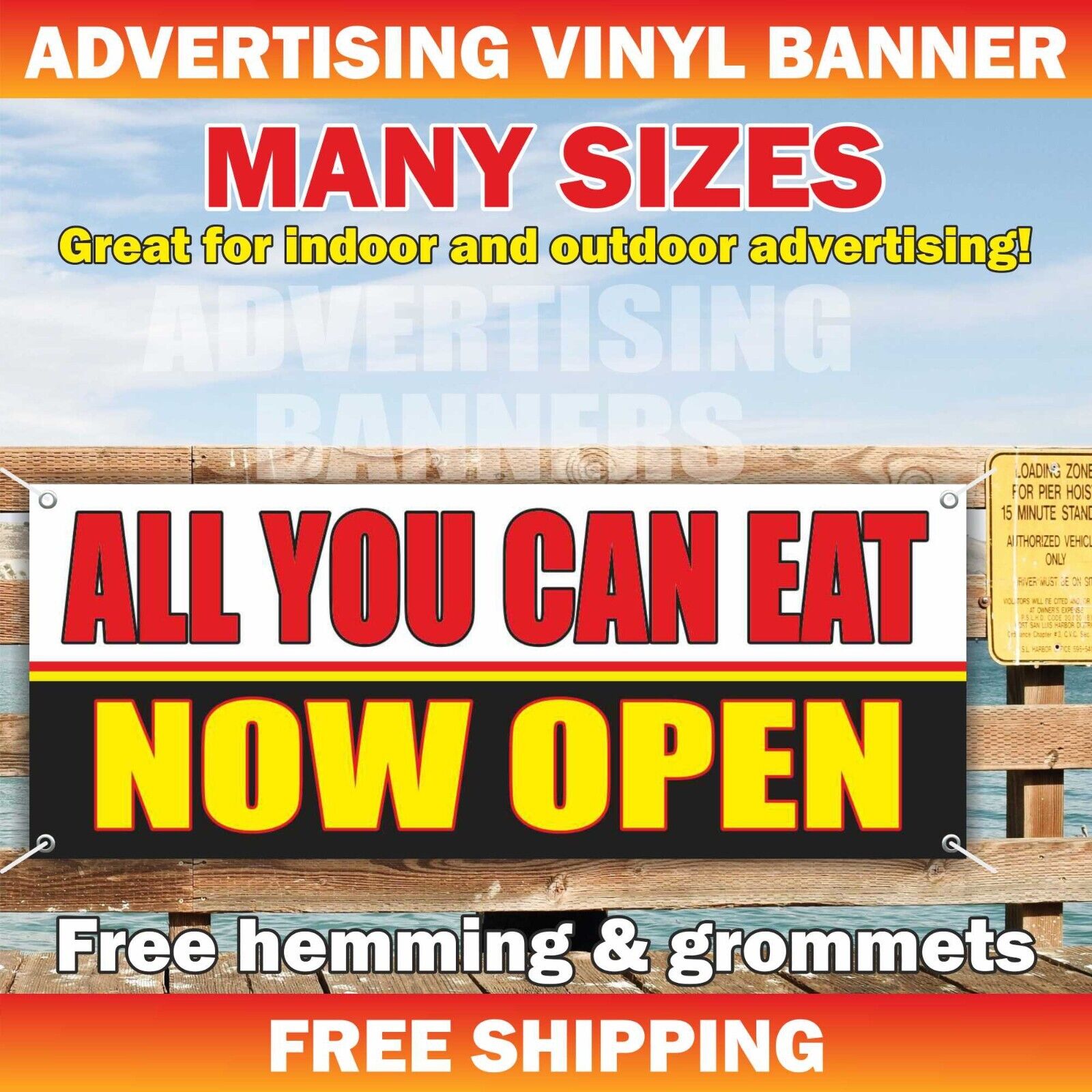 ALL YOU CAN EAT Now Open Advertising Banner Vinyl Sign sausage cafe buffet food