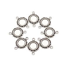 20PCS Antique Silver Alloy Tibetan Style Cabochon Connector Settings tray:10mm